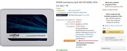 Promocja na dysk SSD Crucial MX500 1TB