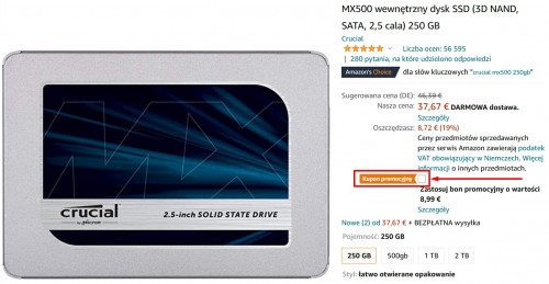 Promocja na MX500 wewnętrzny dysk SSD 