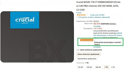 Promocja na Crucial BX500 1TB