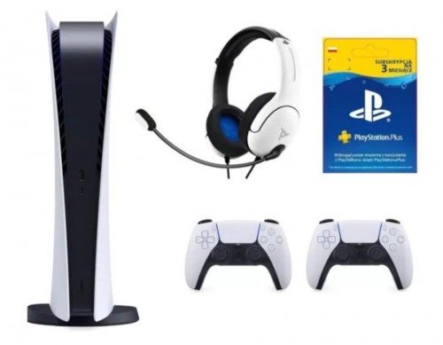 Promocja na PlayStation 5 Digital Edition + Dodatkowy kontroler DualSense + Zestaw słuchawkowy PDP LVL40 Wired Biały + PlayStation Plus 3 mies