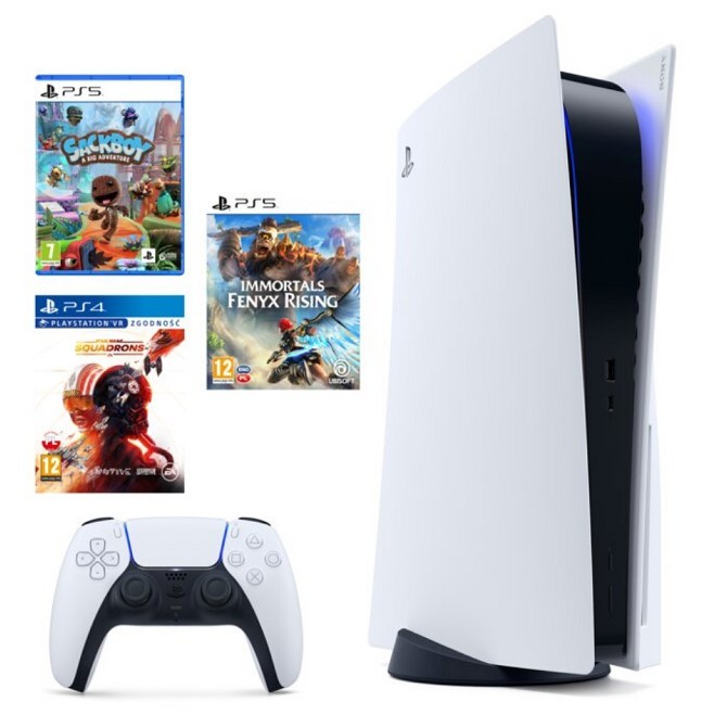 PlayStation 5 + Immortals Fenyx Rising + Sackboy: A Big Adwenture + Star Wars: Squadrons