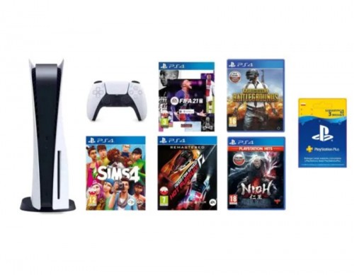 PlayStation 5 + FIFA 21 Edycja Standardowa ze steelbookiem + The Sims 4 + Need for Speed Hot Pursuit Remastered + HITS NiOh + Playerunknown's Battlegrounds + PlayStation Plus 3 mies
