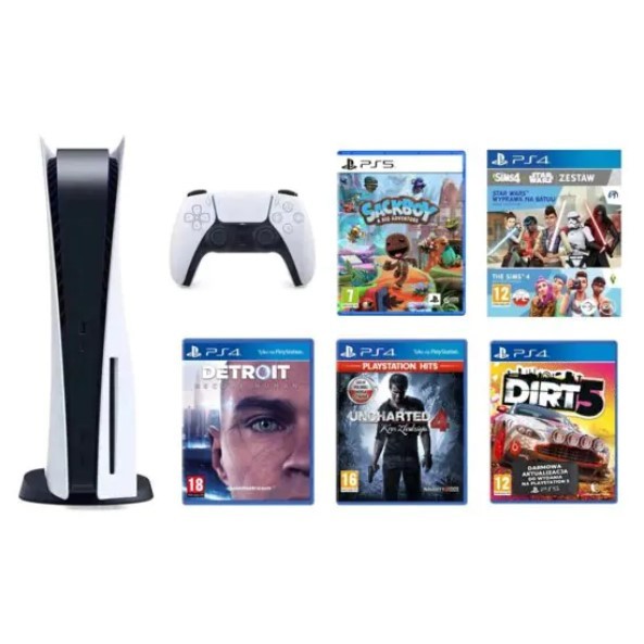 Promocja na PlayStation 5 + Sackboy: A Big Adventure + Detroit: Become Human + HITS Uncharted 4: Kres Złodzieja + DiRT 5 + The Sims 4 z dodat. The Sims 4: Star Wars Wyprawa na Batuu
