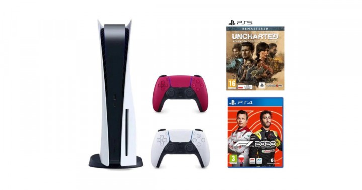 Konsola SONY PlayStation 5 B Chassis + Dodatkowy kontroler DualSense Czerwony + Uncharted: Kolekcja Dziedzictwo Złodziei + F1 2020 Edycja Standard