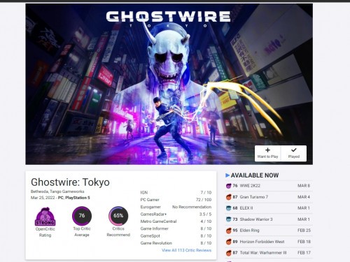 Ghostwire: Tokyo - recenzje/oceny
