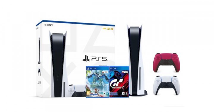 Sony PlayStation 5 + Gran Turismo 7 + Horizon Forbidden West + dodatkowy pad (czerwony)