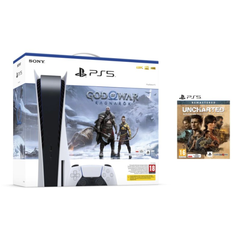 Konsola SONY PlayStation 5 C Chassis + God of War Ragnarök (Kod do pobrania) + Uncharted: Kolekcja Dziedzictwo Złodziei