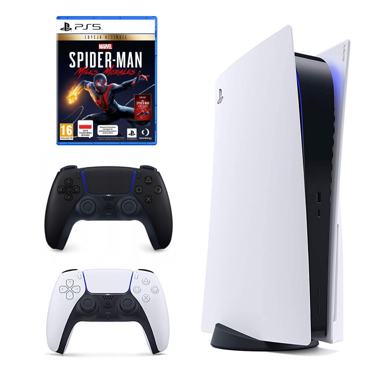 Konsola PS5 + dodatkowy pad DualSense czarny + Spider Man Miles Morales