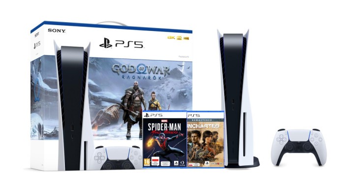 Konsola Sony PlayStation 5 (PS5) + God of War Ragnarok + Uncharted_ Kolekcja Dziedzictwo Złodziei + Spider-Man Miles Morales