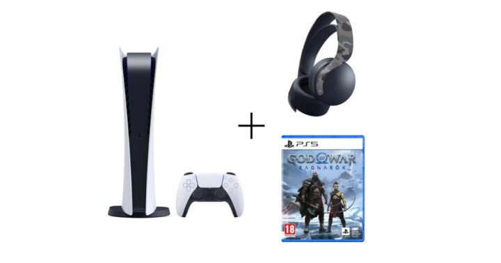 SONY Konsola PS5 825GB Digital + God of War Ragnarok + Pulse 3D Wireless Headset Grey Cammo