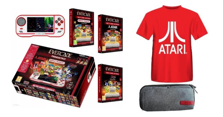 Promocja na konsola Evercade Premium Pack Namco Museum Collection 1 Interplay Collection 1 Atari Collection 1 + etui + koszulka