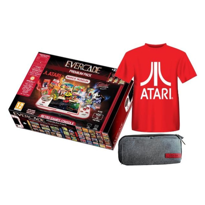 Promocja na konsola Evercade Premium Pack Namco Museum Collection 1 Interplay Collection 1 Atari Collection 1 + etui + koszulka