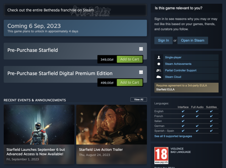 Starfield w Sklepie Steam