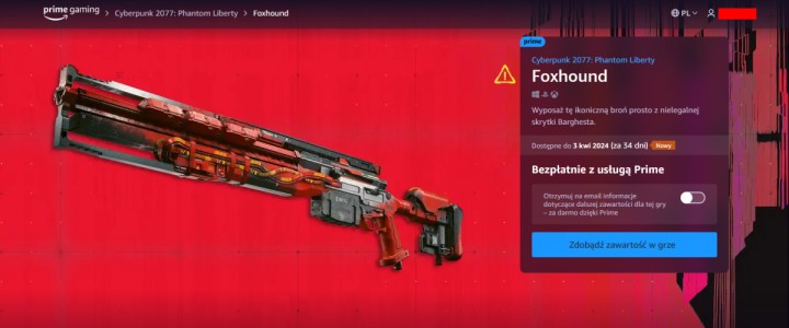 Karabin snajperski Foxhound do Cyberpunk 2077 Widmo Wolności za darmo w Prime Gaming