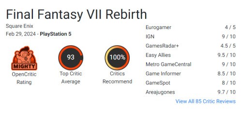 Recenzje Final Fantasy VII Rebirth na PS5