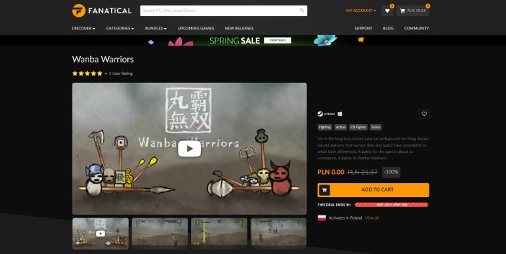 Wiosenny prezent od sklepu Fanatical. Odbierz grę Wanba Warriors na Steam za darmo!