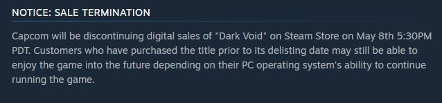 Dark Void Steam koniec sprzedaży