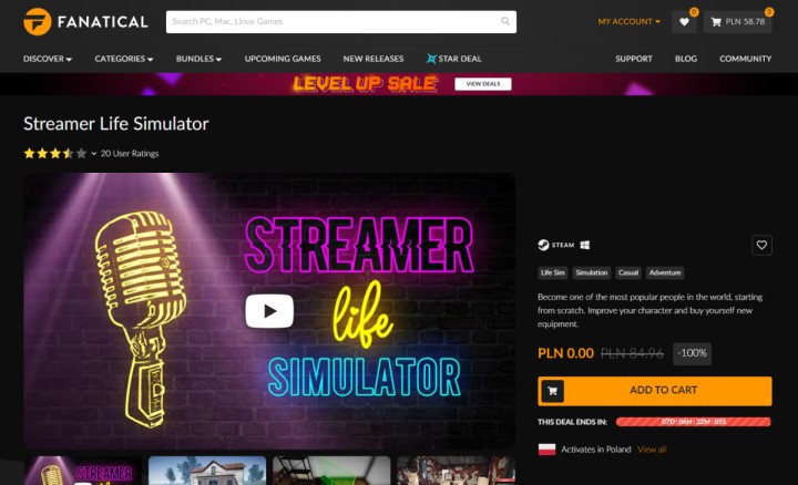 Prezent od sklepu Fanatical. Odbierz grę Streamer Life Simulator za darmo w wersji na Steam!