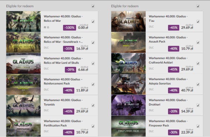 Promocja na dodatki do Warhammer 40,000 Gladius Relics of War w GOG.com