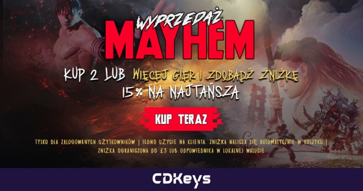 Wyprzedaż Mayhem w CDKeys. Kup 2 gry PC (lub więcej) i zaoszczędź dodatkowe 15% na najtańszą!