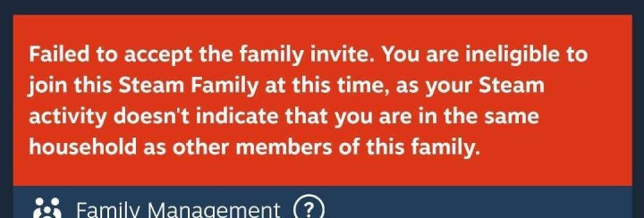 Komunikat o braku możliwości dołączenia do Steam Families
