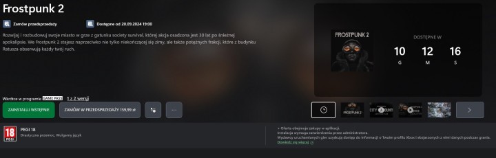 Odliczanie do Frostpunk 2 w Xbox Game Pass