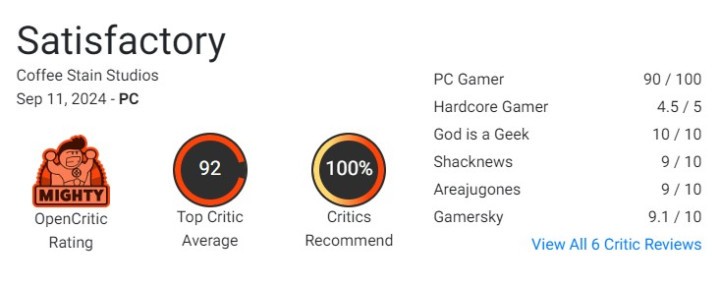 Ocena Satisfactory na Opencritic