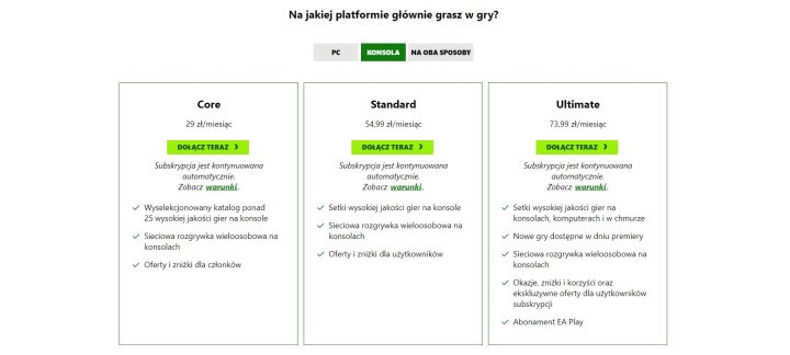 Warianty Xbox Game Pass na konsoli