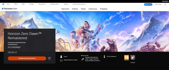 Pudełko Horizon: Zero Dawn Remastered na PS5