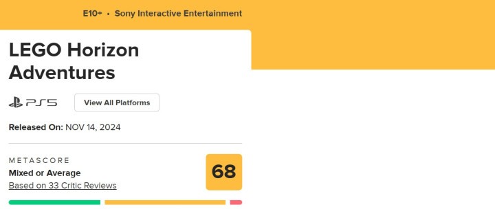 Oceny LEGO Horizon Adventures na Metacritic