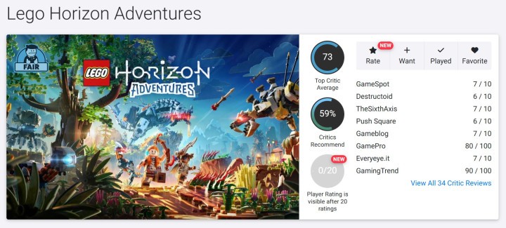 Oceny LEGO Horizon Adventures na Opencritic