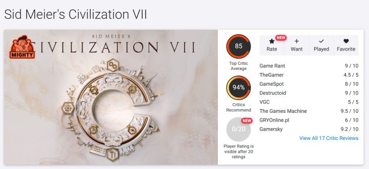 Recenzje Sid Meier's Civilization VII w Opencritic