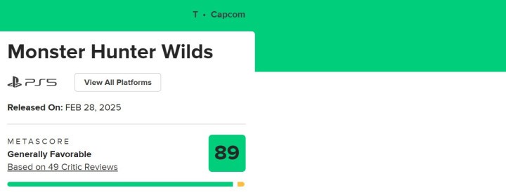 Średnia ocen Monster Hunter Wilds na Metacritic