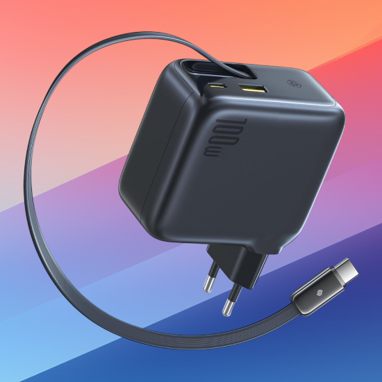 Ładowarka Baseus Enercore GaN 100W PD z wysuwanym kablem USB-C 80 cm za 149,99 zł (150 zł taniej) w Amazon PL